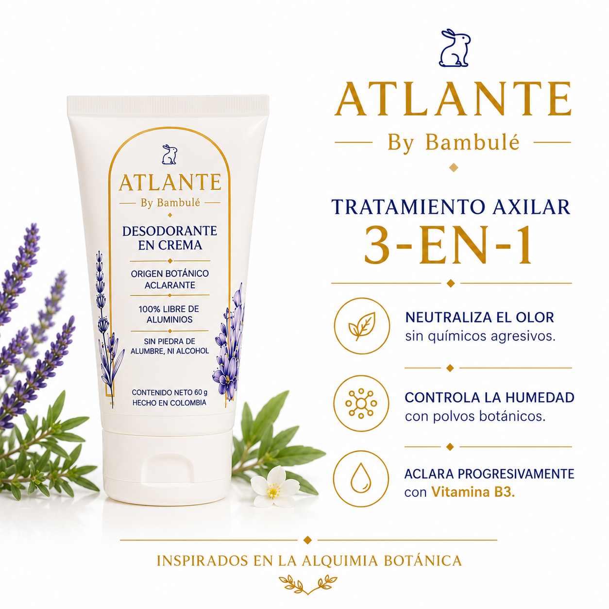 Desodorante natural Atlante x 3 ads de 60g